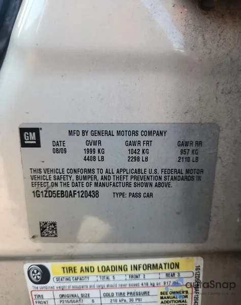 2010 Chevrolet Malibu 2Lt z USA, uszkodzony, nr VIN 1G1ZD5EB0AF120438